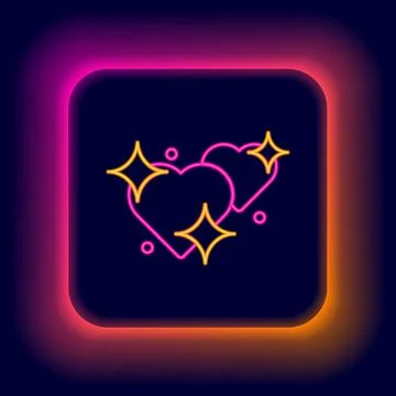 Glowing neon line Two Linked Hearts icon isolated on black background. Romantic Stock Illustration