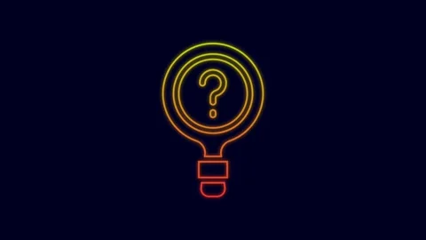 Glowing neon line Unknown search icon isolated on blue background. Magnifying Stock-Footage 227202382