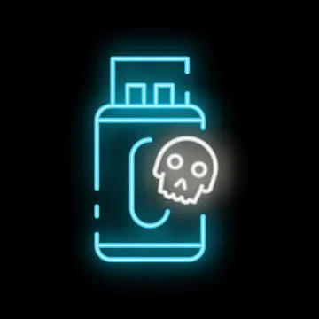 Glowing neon line usb flash drive with a skull icon isolated on black backgro イラスト素材
