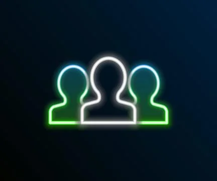 Glowing neon line Users group icon isolated on black background. Group of p.. 스톡 일러스트