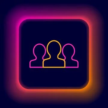 Glowing neon line Users group icon isolated on black background. Group of p.. 스톡 일러스트