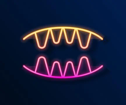 Glowing neon line Vampire teeth icon isolated on black background. Happy Hall Illustrazione stock