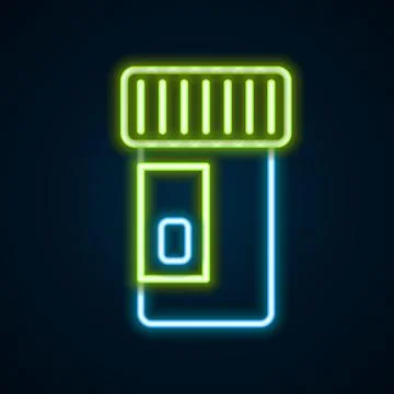 Glowing neon line Vitamin complex of pill capsule icon isolated on black ba.. Stock Illustration