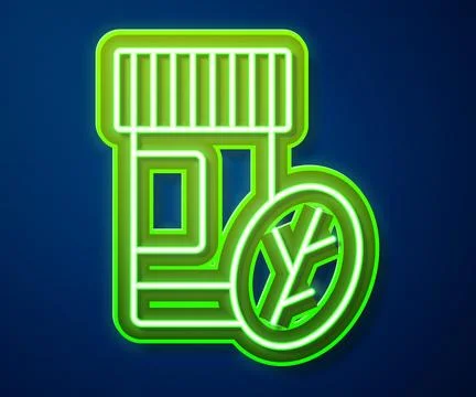 Glowing neon line Vitamin complex of pill capsule icon isolated on blue backg Stock Illustration