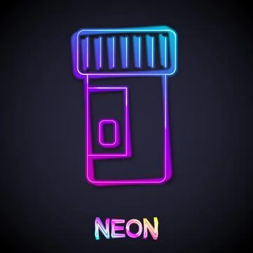 Glowing neon line Vitamin complex of pill capsule icon isolated on black ba.. Stock Illustration