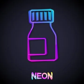 Glowing neon line Vitamin complex of pill capsule icon isolated on black ba.. Stockillustratie