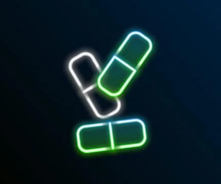 Glowing neon line Vitamin complex of pill capsule icon isolated on black ba.. Stockillustratie