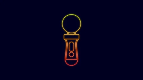 Glowing neon line VR controller game icon isolated on blue background. Virtual Stock Footage 227236517