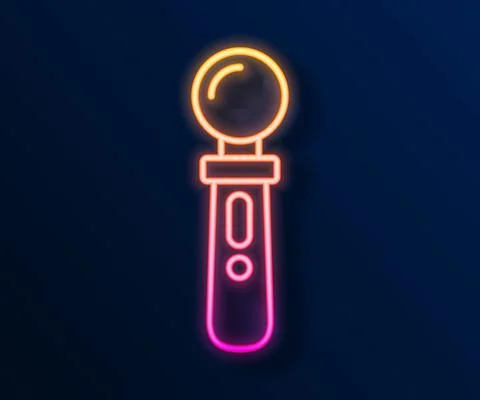 Glowing neon line VR controller game icon isolated on black background. Virtual 스톡 일러스트