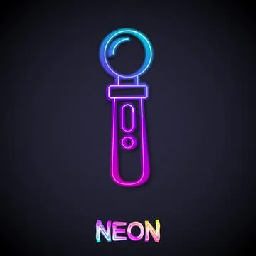 Glowing neon line VR controller game icon isolated on black background. Virtu 스톡 일러스트