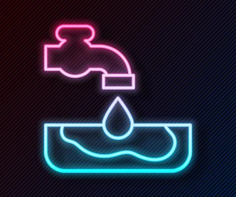 Glowing neon line Water problem icon isolated on black background. Poor Stock Illustration