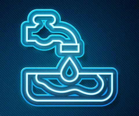 Glowing neon line Water problem icon isolated on blue background. Poor countries Stock Illustration