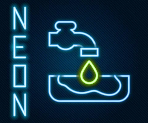 Glowing neon line Water problem icon isolated on black background. Poor Illustrazione stock