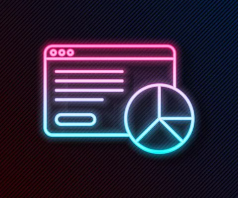 Glowing neon line Web analytics information and development website statistic Illustrazione stock