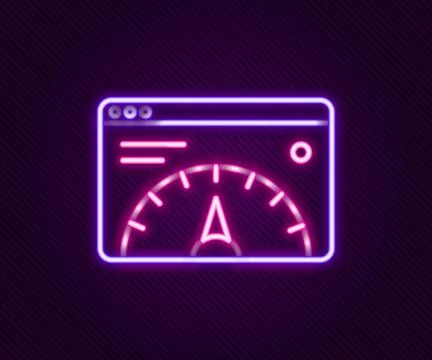 Glowing neon line Web analytics information and development website statist.. Illustrazione stock