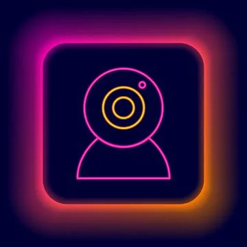 Glowing neon line Web camera icon isolated on black background. Chat camera Stock Illustration