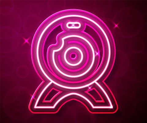 Glowing neon line Web camera icon isolated on red background. Chat camera Stock Illustration