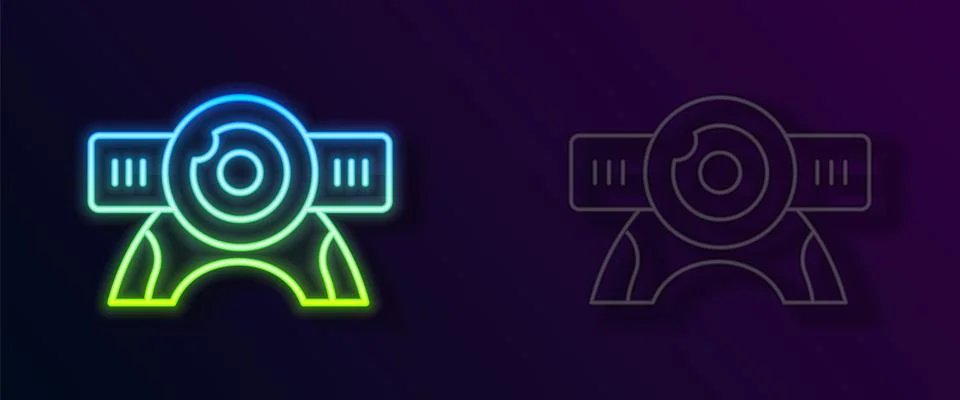 Glowing neon line Web camera icon isolated on black background. Chat camera 스톡 일러스트