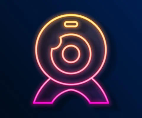 Glowing neon line Web camera icon isolated on black background. Chat camera Stock Illustration