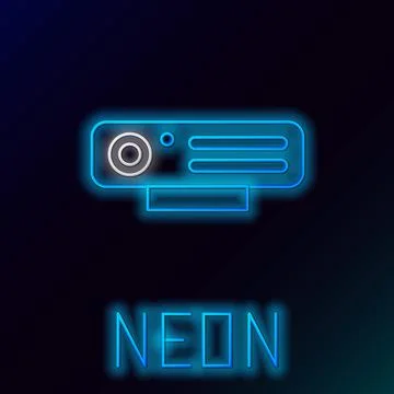 Glowing neon line Web camera icon isolated on black background. Chat camera Stock Illustration