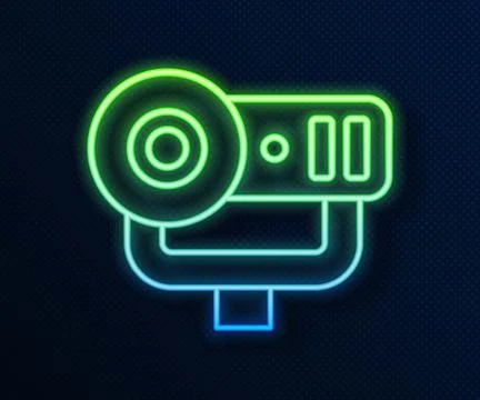 Glowing neon line Web camera icon isolated on blue background. Chat camera Stock Illustration