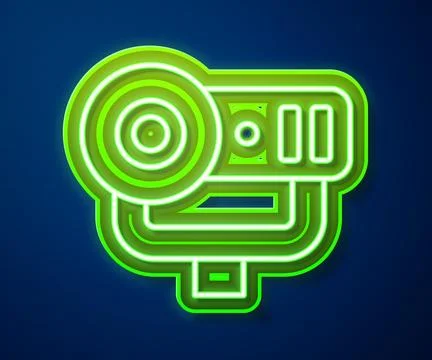 Glowing neon line Web camera icon isolated on blue background. Chat camera... 스톡 일러스트