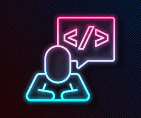 Glowing neon line Web design and front end development icon isolated on black イラスト素材