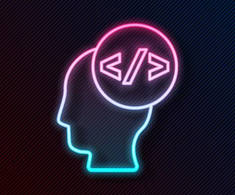 Glowing neon line Web design and front end development icon isolated on black Stock Illustration