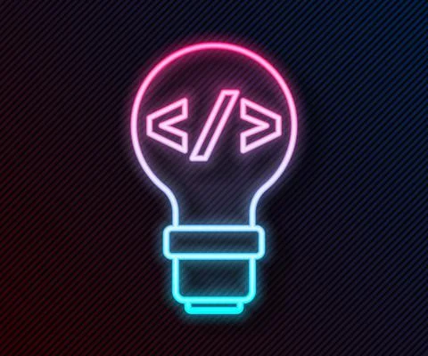 Glowing neon line Web design and front end development icon isolated on black Stock Illustration