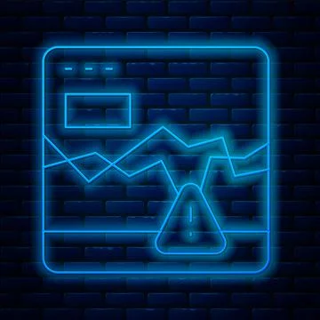Glowing neon line Website with failure stocks market icon isolated on brick wall Stock Illustration