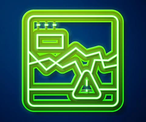 Glowing neon line Website with failure stocks market icon isolated on blue Stock Illustration