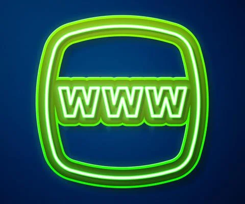 Glowing neon line Website template icon isolated on blue background. Internet Ilustración de archivo