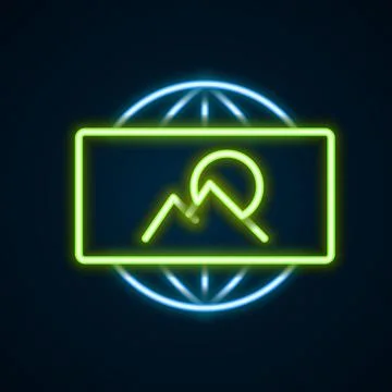 Glowing neon line Wide angle picture icon isolated on black background. Panorama Stock Illustration