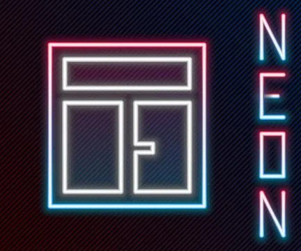 Glowing neon line Window in the room icon isolated on black background. Col.. Stock Illustration