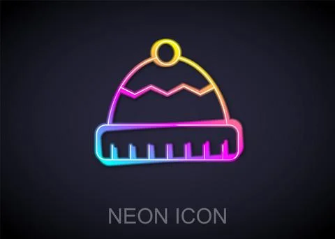 Glowing neon line Winter hat icon isolated on black background.  Vector 스톡 일러스트