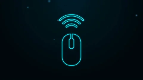 Glowing neon line Wireless computer mouse system icon isolated on black Stock Footage 139657148