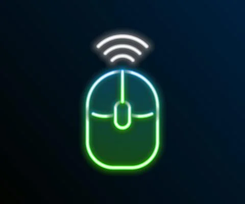 Glowing neon line Wireless computer mouse icon isolated on black background Stock Illustration