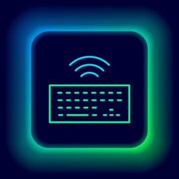 Glowing neon line Wireless computer keyboard icon isolated on black background Stock Illustration