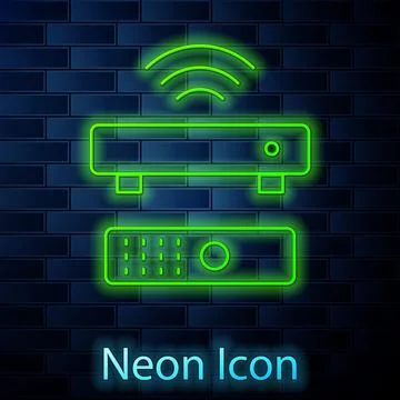 Glowing neon line Wireless multimedia and TV box receiver and player with remote Stock-Illustration