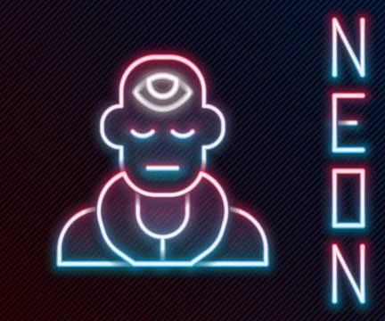 Glowing neon line Wizard warlock icon isolated on black background. Colorfu.. Ilustração Stock