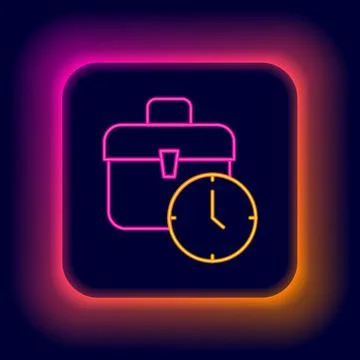 Glowing neon line Work time icon isolated on black background. Office worker Stock Illustration