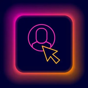 Glowing neon line Worker icon isolated on black background. Business avatar s Stock Illustration