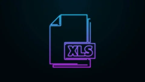 Glowing neon line XLS file document. Download xls button icon isolated on black Stock Footage 140159360