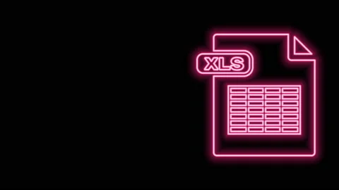 Glowing neon line XLS file document. Download xls button icon isolated on black Stock Footage 141010514