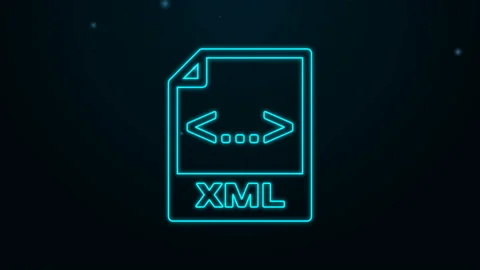 Glowing neon line XML file document. Download xml button icon isolated on black Stock Footage 139476358