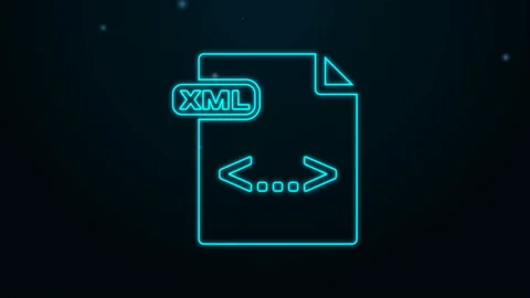 Glowing neon line XML file document. Download xml button icon isolated on black Stock Footage 139502519