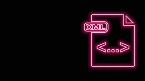 Glowing neon line XML file document. Download xml button icon isolated on black Stock Footage 141010984