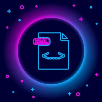 Glowing neon line XML file document. Download xml button icon isolated on black Illustrazione stock
