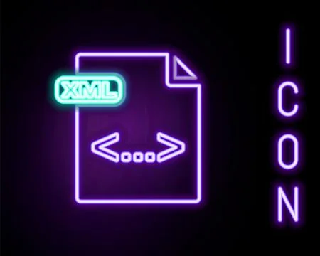 Glowing neon line XML file document. Download xml button icon isolated on b.. Stock-Illustration
