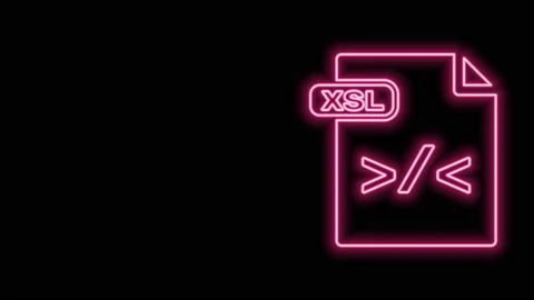 Glowing neon line XSL file document. Download xsl button icon isolated on black Stock Footage 141011020